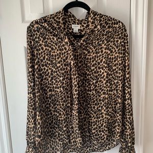 J Crew Factory tie front leopard blouse.